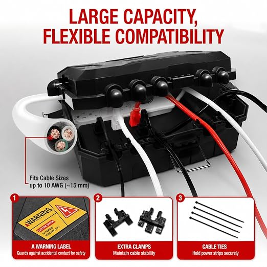 [IMPROVED MODEL] Large Outdoor Electrical Box-13 X 8.7 X 5.2 INCHES, MAXIMUM Water-Protection Extension Cord cover with Metal Latches, Power cord Box for Plugs, Outlets, Christmas Lights, strips.BLACK