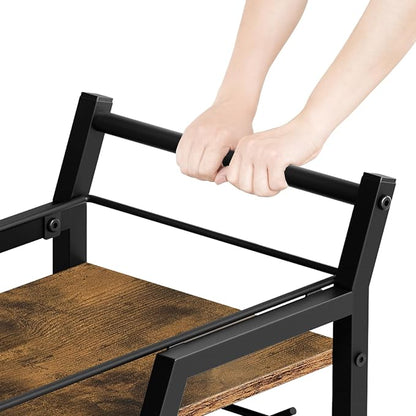 Bar Cart, 3-Tier Home Bar Serving Cart with Wheels, Drink Cart with Glass Holder, Beverage Cart, Rolling Kitchen Cart, for Home, Living Room, Rustic Brown and Black BC03BR