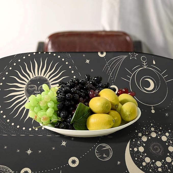 Sun Moon Tablecloth Boho Astrology Mystical Celestial Star Crescent Galaxy Space Table Cloth Water Resistant Wipeable Table Cover for Farmhouse Picnic Party Holiday Kitchen Dinner Table 55"x75"