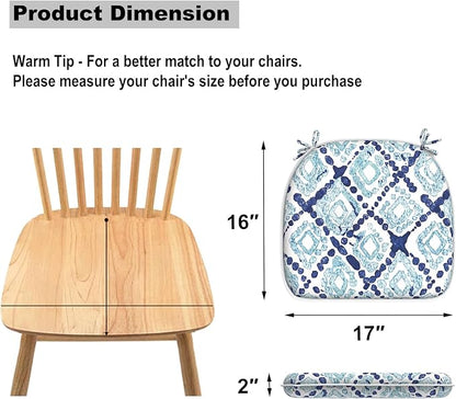 DYTXIII Set of 2 Outdoor Chair Cushions with Ties,Water Repellent Patio Chair Pads 17"x 16" for Outdoor Furniture,Round Corner Seat Cushions for Garden Yard Kitchen Boho Geometry Blue