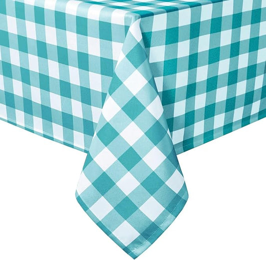 Hiasan Checkered Square Tablecloth - Stain Resistant, Waterproof and Wrinkle Resistant Washable Table Cloth for Dining Room and Outdoor Use, 54 x 54 Inch, Turquoise and White Gingham Pattern