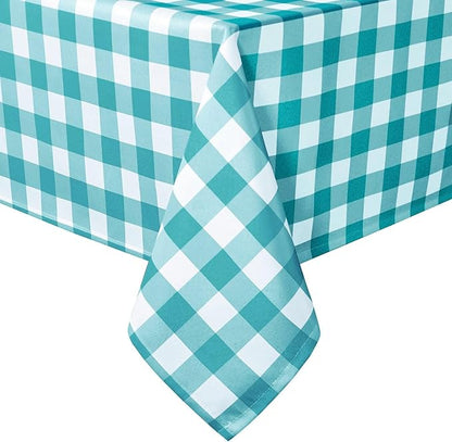 Hiasan Checkered Square Tablecloth - Stain Resistant, Waterproof and Wrinkle Resistant Washable Table Cloth for Dining Room and Outdoor Use, 60 x 60 Inch, Turquoise and White Gingham Pattern