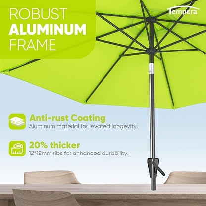 Tempera Patio Market Outdoor Table Umbrella with Push Button Tilt and Crank, Large Sun Umbrella with Sturdy Pole & Fade Resistant Canopy, Easy to Set