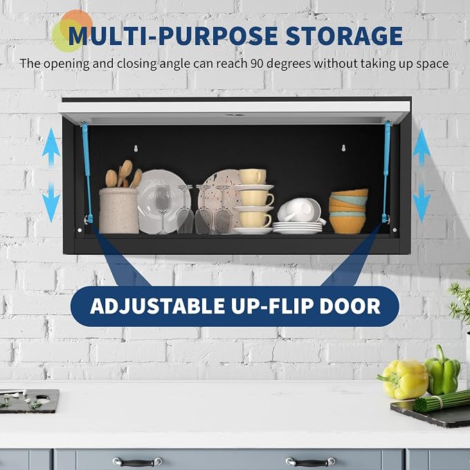 GarveeHome Wall Mount Tool Cabinet - Cold Rolled Steel w/Goose Neck Flip Door & Hydraulic Rods | 0.6 mm Thick 13.8 in x30.3 in x11.8 in | Garage & Workshop Storage for Kitchen, Office, Bedroom (Gray)
