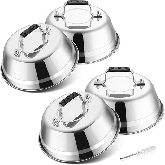 Onader 9 Inch Griddle Melting Dome Lid, Stainless Steel Round Basting Cover Set of 4