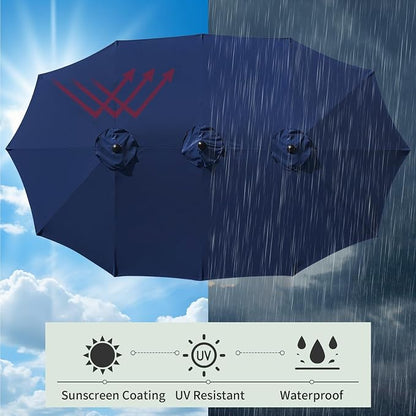 15ft Double Sided Patio Umbrella Replacement Canopy,12 Ribs Umbrella Replacement Top Cover,Frame NOT Included