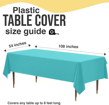 66% Thicker Premium Plastic Table Cloth Rectangle Table Cover 0.5 Mil 24 Pack Aqua Table Cloth 54 Inch x 108 Inch Disposable Tablecloth Won't Tear Easily Like Cheap Thin Brands By Exquisite
