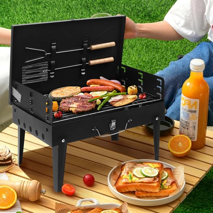 Portable Charcoal Grills, Outdoor Small Barbecue Grill with Lid, BBQ Grill Set, Tabletap Smoker Grill for Cooking Backyard Camping Picnic Garden Party