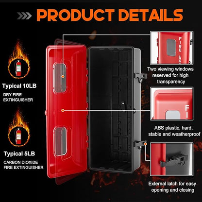 DoubleFill 1 Pcs 10 lb Fire Extinguisher Cabinet Box with Internal Rope Fastening and External Latch Sturdy Plastic Holder Case Vandal-Resistant Weatherproof Protect Indoor Outdoor (26 x 12 x 9 in)