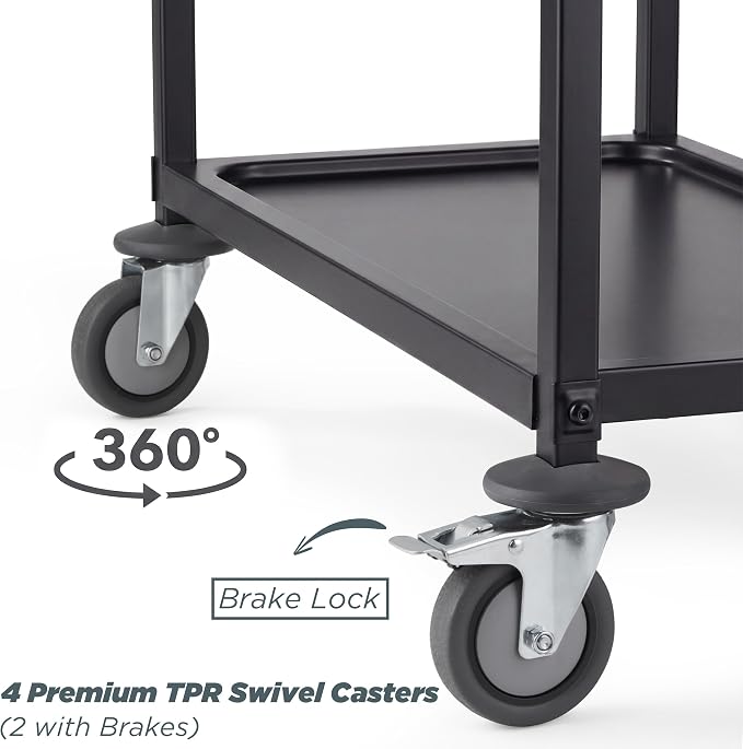 Black Stainless Steel Serving Cart, 3-Tier Rolling Utility Trolley (38"x20"x37"), Heavy Duty Painted Kitchen Cart on Wheels with Brakes, Commercial Grade for Restaurant, Hotel, Salon & Lab