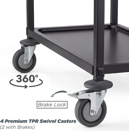 Black Stainless Steel Serving Cart, 3-Tier Rolling Utility Trolley (30"x16"x33"), Heavy Duty Painted Kitchen Cart on Wheels with Brakes, Commercial Grade for Restaurant, Hotel, Salon & Lab