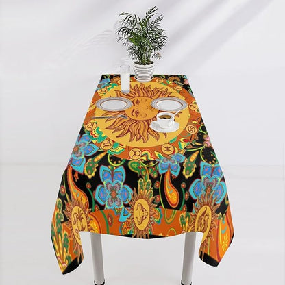 Vintage Boho Sun Tablecloth Wildflower Floral Bohemian Hippie Sun Table Cloth Water Resistant Wipeable Table Cover for Farmhouse Picnic Party Holiday Kitchen Dinner Table 60"x110"