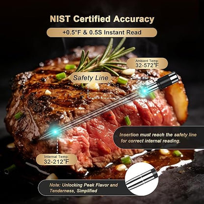Wireless Meat Thermometer Digital - 800FT Stable Bluetooth Food Thermometer for Cooking, NIST 0.5F Accuracy, Wireless Meat Probe for Kitchen Grill BBQ Oven Smoker