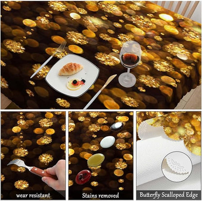 Swono Rectangle Tablecloth Merry Christmas Table Cover 52x70 Inch Sparkling Golden Light Christmas Heavy Duty Table Cloth for Rectangle Tables Decorative Tablecloth for Dining Party Camping BBQ