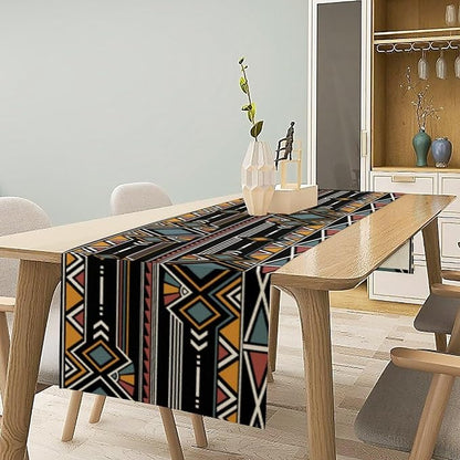 African Tribal Table Runner, Aztec Vintage Geometric Pattern Abstract Ethnic Traditional Kitchen Table Runner Decoration for Farmhouse Home Holiday Parties 13x36in