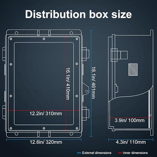 Namunanee Outdoor Electrical Junction Box with High Power Outlet, ABS Water Resistant Enclosure with Internal Mounting Panel & Hinged Cover. (18.1" H* 12.6" L* 4.3" W & Outlet)
