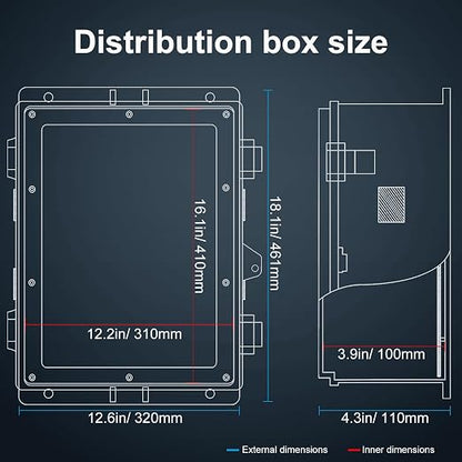 Namunanee Outdoor Electrical Junction Box with High Power Outlet, ABS Water Resistant Enclosure with Internal Mounting Panel & Hinged Cover. (18.1" H* 12.6" L* 4.3" W & Outlet)