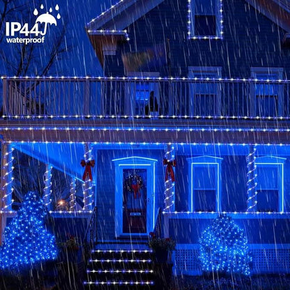 YEGUO Solar Rope Lights Outdoor Waterproof, 66ft 200 LED Blue and White String Lights, 8 Modes Fairy Lights in Clear Thin Tube