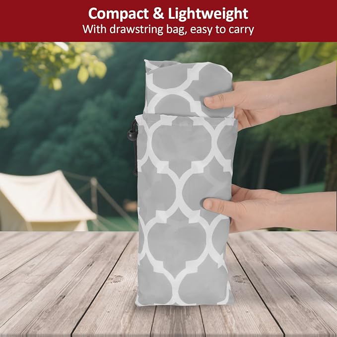 6ft 72in Picnic Table and Bench Cover, 3 Pack, Gray-White Moroccan | Drawstring Bag, Waterproof Windproof, Elastic Fitted Edges Tablecloth, for Rectangle Table & Seat, Camping Essentials RV Gear