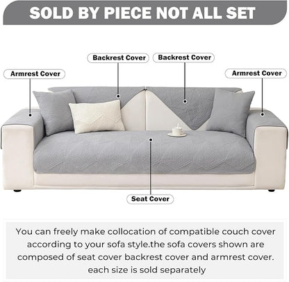 vctops Cotton Quilted Couch Covers for Sectional Sofa (Grey,43"x63") | Geometric Washable Non Slip Sofa Slipcover for Dogs, Children, Pets Furniture Protector Cover
