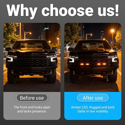 4pcs LED Front Grille Lights Compatible with 2022-2025 Chevy Silverado 1500 ZR2 Decorative Grille Lights with Fuse Wire Front Lamps Replacement for 2022-2025 Chevy Silverado Accessories