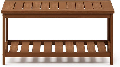 Furinno TIOMAN 2-Tier Outdoor Patio Table with Open Shelf, Natural | Slatted Hardwood Tabletop, Side Table, Coffee Table, in Teak Oil, for Patio, Garden, Porch