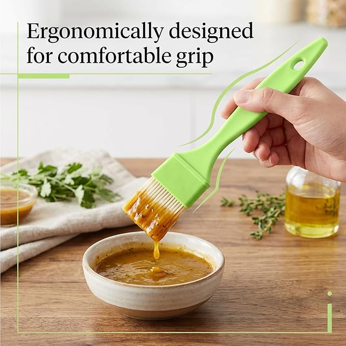3 Pcs Pastry Brush Set – Heat Resistant Bristle Basting Brushes for Cooking, Kitchen Food Brush for Baking, Grilling, Spreading Oil, Butter, BBQ Sauce, Marinade (1/1/2 inch, Green)