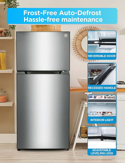 Commercial Cool 18 Cu. Ft. Top Mount Refrigerator with Ice Maker, 2-Door Fridge with Top Freezer, Freezer with Icemaker and Adjustable Temperature Control, Energy Star Certified, Stainless Look | 2-Door Refrigerator with Top Freezer, Freezer with Icema...