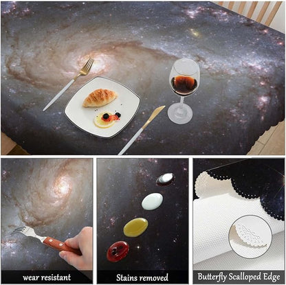 Swono Galaxy Universe Rectangle Tablecloth Spiral Stars Galaxy Space Table Cloth Dining Table Cover for Home Kitchen Restaurant Party Buffet Picnic Wedding, 52x70 Inch
