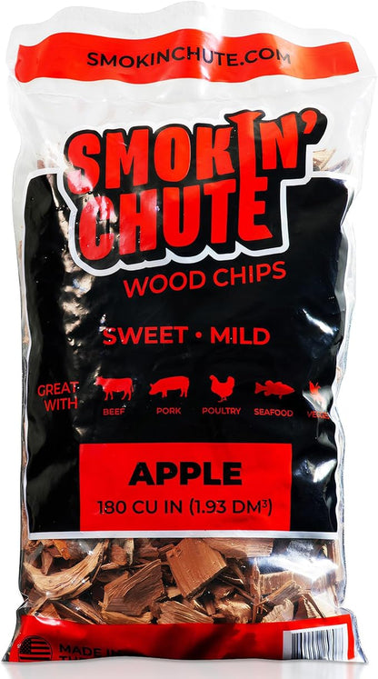 Smokin' Chute Apple Wood Chips for Smoker - Sweet & Mild Flavor - No Soaking Needed - BBQ Wood Chunks - Made in USA