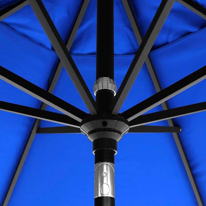 California Umbrella 12-Year-Non-Fading, 9Ft Premium Sunbrella Patio Umbrella, Hand-Crank, Button-Tilt, Black Frame, Pacific Blue Fabric