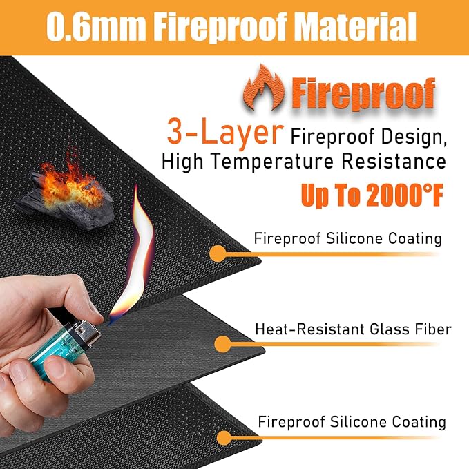 Heat Resistant Mats for Countertop fits Tabletop Grill, 36x30x0.02in, Black | 1022℉ Fireproof grill mat for countertop/table protection, fits gas/charcoal grills, pizza ovens, fits Blackstone & Ninja