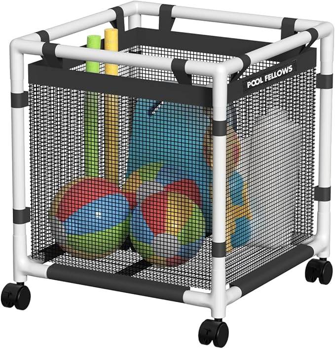 Pool Storage Bin, 45 Gallons, Holder for Noodles, Toys, Floats, Towels, Mesh Organizer for Swimming Equipments, Mini Style