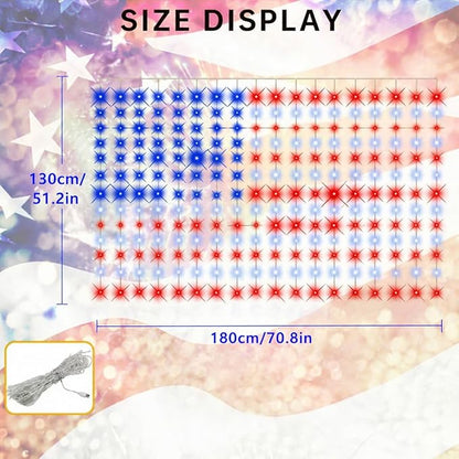 American Flag Curtain Light, USB Powered, 234 LEDs Red White Blue Patriotic American Flag Decor for 4th of July, National Holidays, Memorial Day, Indoor Outdoor Home Porch Courtyard Decoration