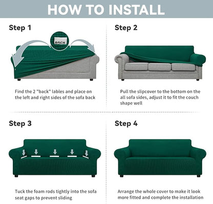 LURKA Stretch Oversized Sofa Slipcovers 1 Piece Couch Covers for 3 Cushion Couch Sofa Furniture Protector Full Sofa Covers with Elastic Bottom for Kids and Pet (Dark Green, X-Large)
