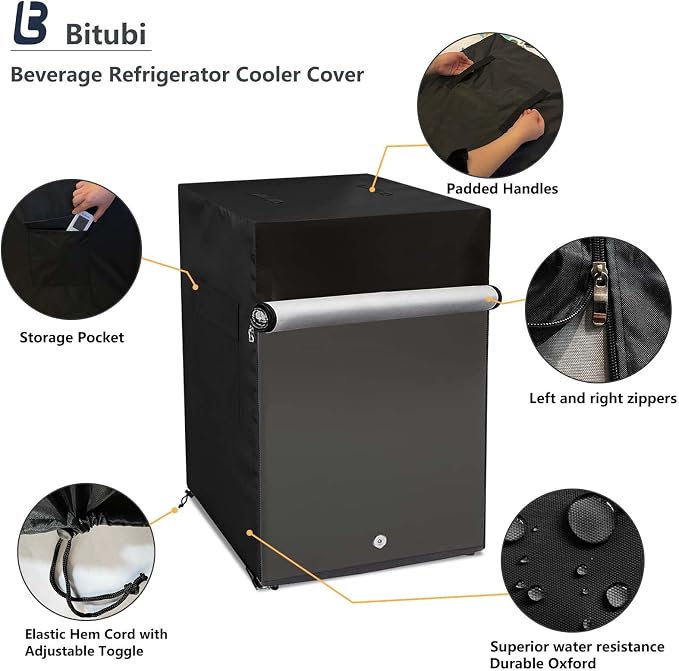 Bitubi Outdoor Refrigerator Cover,Mini Freezer Cover – Waterproof, Dustproof, Sun-Proof, 22" W x 23" D x 34" H. Suitable for most Compact Mini Freezer/Upright Freezer on market (Black)