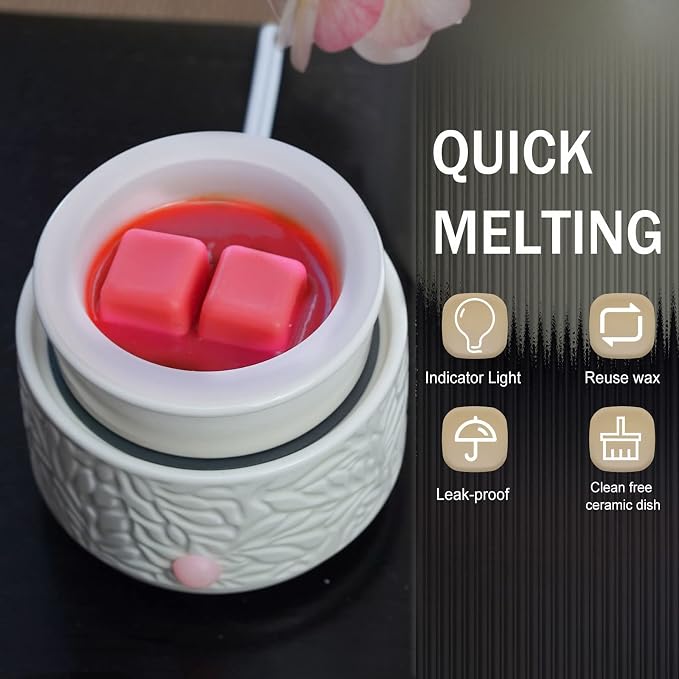 Electric Wax Melt Warmer with Silicone Liner, 3-in-1 Ceramic Scented Wax Burner for Home Aromatherapy, Fast Melting Fragrance Warmer for Essential Oils & Jar Candles, Flame for Women