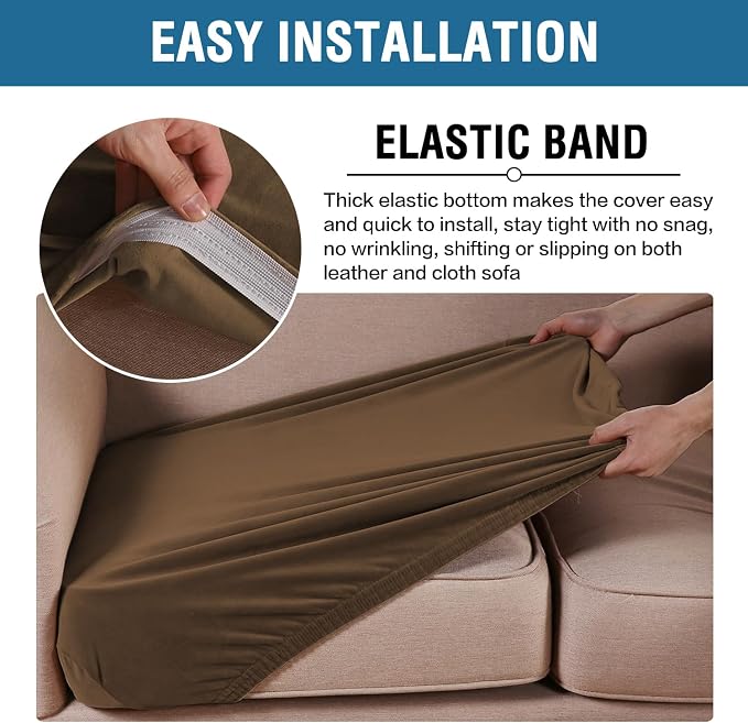 H.VERSAILTEX Velvet Stretch Couch Cushion Cover Plush Cushion Slipcover for Chair Loveseat Sofa Cushion Furniture Protector Seat Cushion Sofa Cover (2 Piece Large Sofa Cushion Covers, Bronze Brown)