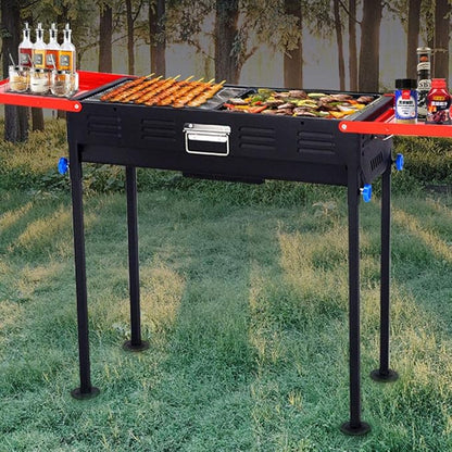 Portable Charcoal Grill Folding Charcoal BBQ Grill Utensil Stainless Steel Barbecue Grill, for Outdoor BBQ Garden Terrace Camping Picnic 120 * 31 * 65Cm