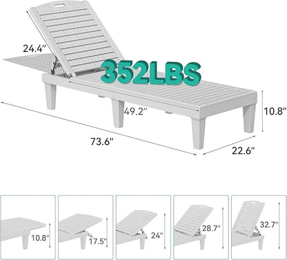 YITAHOME Outdoor Chaise Lounge Chair, Plastic Pool Chaise Lounge with 5-Position Backrest, Easy Assembly & Waterproof for Patio & Poolside, Set of 2, Grayish-White