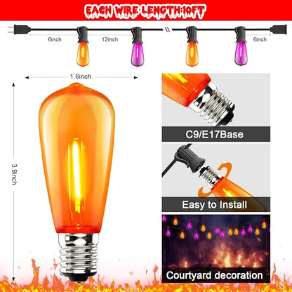 GOOTHY LED Outdoor Halloween Orange and Purple String Lights 10Ft Halloween Decorations Lights with 11 Shatterproof Bulbs, Hanging Patio Lights Outdoor Waterproof for Party Backyard Garden Decor