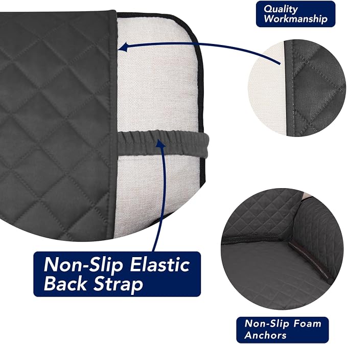 PureFit Reversible Quilted Couch Covers for Dogs Loveseat Sofa Cover 54" | Dark Gray/Beige, Water Resistant Couch Protector, Washable Pet Couch Cover with Non Slip and Elastic Straps For Kids