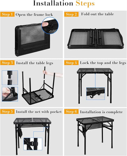 Honagu Folding Grill Table, Height Adjustable Metal Picnic Outdoor Table, Portable Camping Table for Outdoor Camping, Patio, Dining, BBQ, Party, Travel Cooking,Small 23.6"×15.7"Lightweight, Waterproof