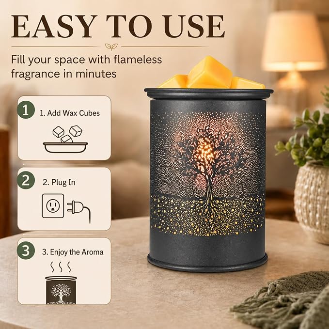 Metal Wax Melt Warmer Tree Candle Wax Warmer for Scented Wax Melter | Electric Wax Melts Wax Cubes Black Candle Lamp for Home Office Decor,Wax Burner as Gifts for Mom Grandma Women Girls