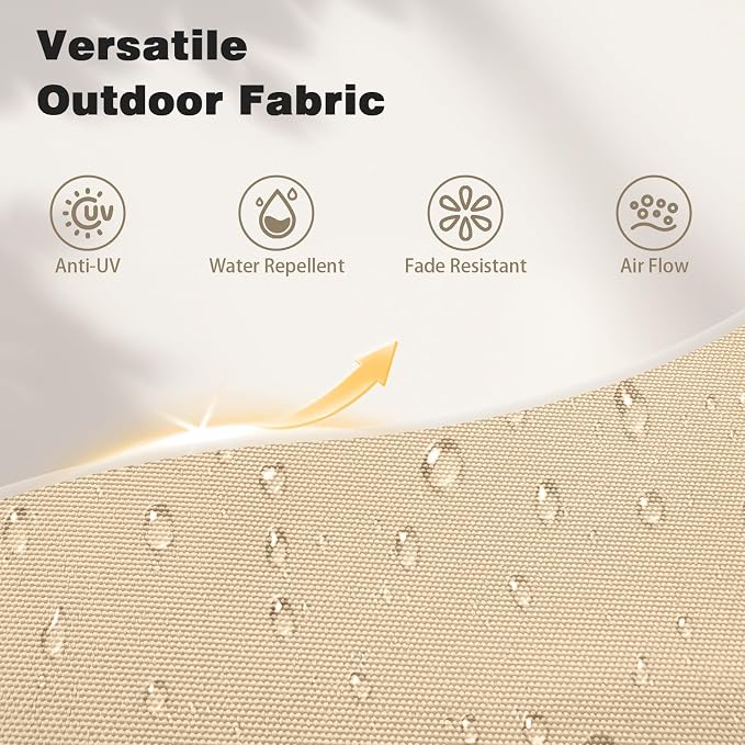 AreShark 15FT Large Rectangular Patio Umbrella with Solar Lights, Beige | Rectangle Lighted Outdoor Umbrella with Crank, Double-Sided Market Umbrella with Base for Porch, Lawn, Pool, Backyard