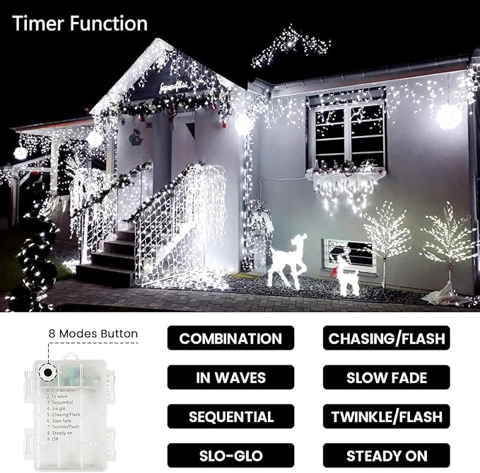4 Pack String Lights Battery Operated with Timer, 132FT 400 LED Waterproof Battery Twinkle Lights, 8 Modes Fairy Light for Indoor & Outdoor Party Bedroom Porch Tree Christmas Decorations (Cool White)
