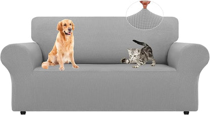 LURKA Stretch Loveseat Couch Cover 1 Piece 2 Cushion Sofa Slipcover, Sliver | Soft Stretch Jacquard, Fits 55"-78" Loveseats, Elastic Bottom for Secure Fit, Machine Washable, Pet & Kid Friendly