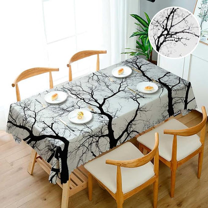 Swono Dead Tree Tablecloth Black White Tree Branch Rectangle Table Cloth Washable Plaid Table Cover for Kitchen Holiday Dinner Camping BBQ, 52x 70 Inch Tablecloth