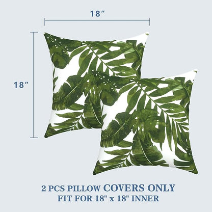 LVTXIII 2 Pack Outdoor Pillow Covers ONLY 18x18 Inch, Water-Repellent Square Decorative Cushion Covers for Patio Furniture, Garden, Sofa, Palm Green
