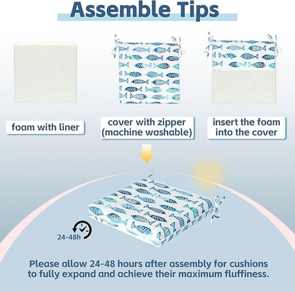 COZYVIDA Outdoor Chair Cushions Set of 4, 20"x20" Square Seat Pads with Tie Straps and YKK Zippers, 30D High-Density Foam, Water-Resistant Fabric,UV-Resistant 1000+ Hrs